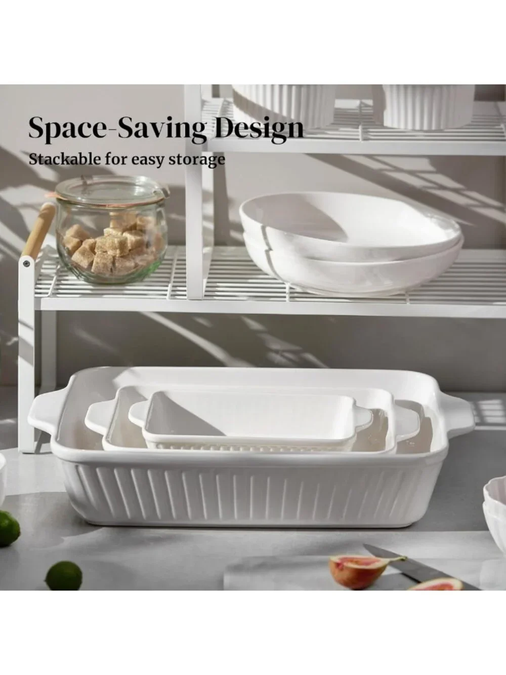 Ceramic Casserole Baking Dishes Set of 3 - Deep Lasagna Pan with Handles, White